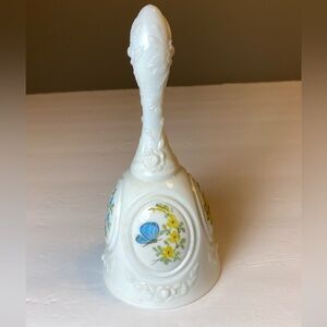 Vintage Fenton Art Glass Bell Hand Painted Artist signd Butterflies Cabbage Rose